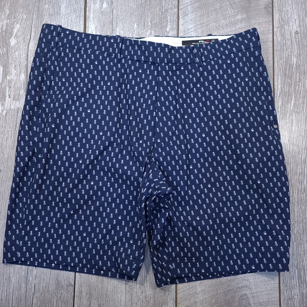 RLX Ralph Lauren Golf Shorts Mens 36 Navy Blue Pineapple Print Tailored Fit